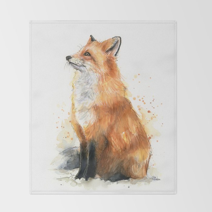 Fox Watercolor Red Fox Painting Throw Blanket Gallery Image 2