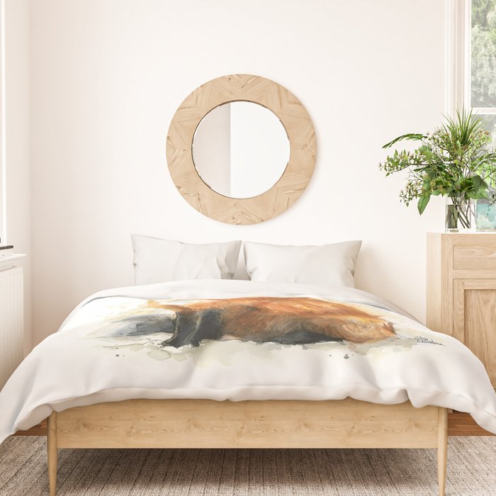 Fox Watercolor Red Fox Painting Duvet Cover Gallery Image 3