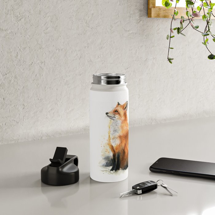 Fox Watercolor Red Fox Painting Water Bottle Gallery Image 4