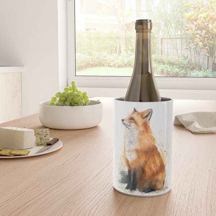 Fox Watercolor Red Fox Painting Wine Chiller Gallery Image 4