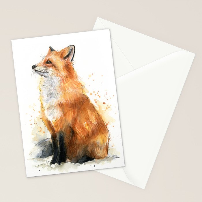 Fox Watercolor Red Fox Painting Stationery Card Gallery Image 2
