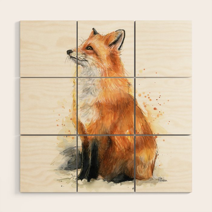 Fox Watercolor Red Fox Painting Wood Wall Art Gallery Image 1