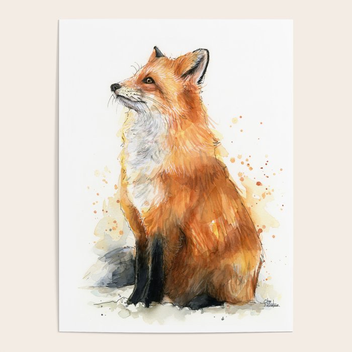 Fox Watercolor Red Fox Painting Poster Gallery Image 4