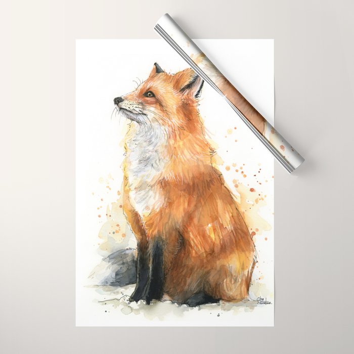 Fox Watercolor Red Fox Painting Wrapping Paper Gallery Image 1