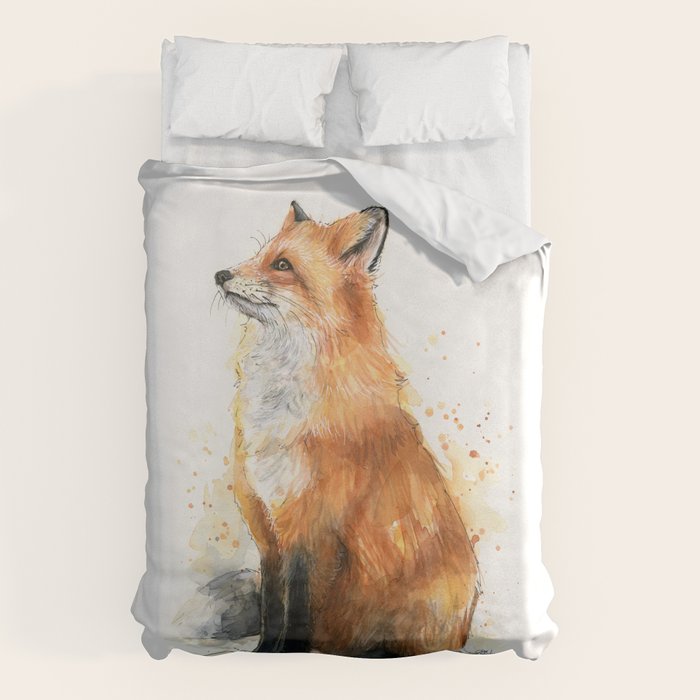 Fox Watercolor Red Fox Painting Duvet Cover Gallery Image 1