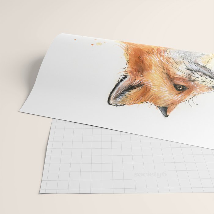 Fox Watercolor Red Fox Painting Wrapping Paper Gallery Image 2