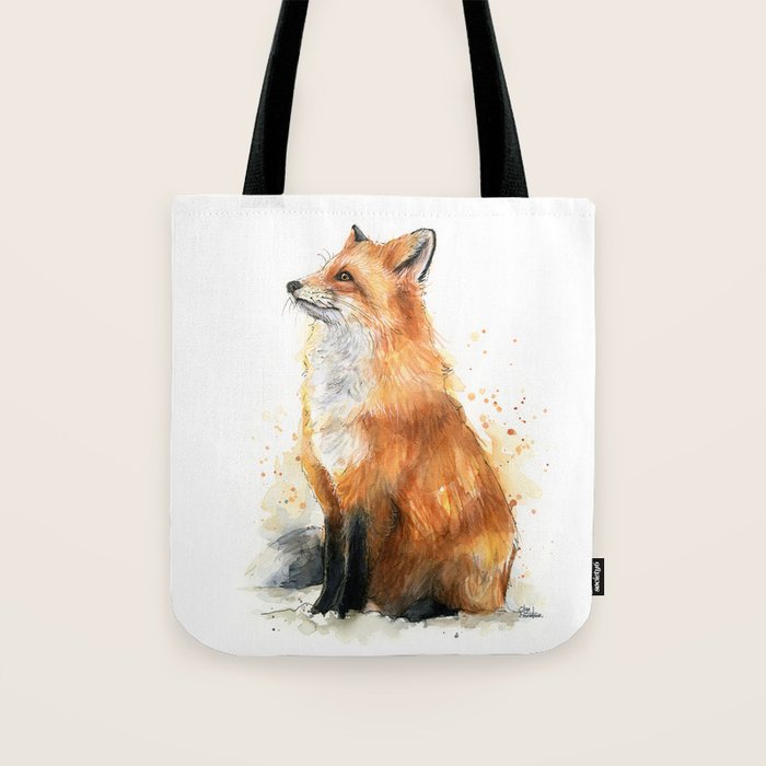 Fox Watercolor Red Fox Painting Tote Bag Gallery Image 1