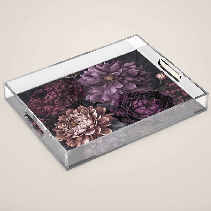 Moody Flowers Burgundy Purple Pink Acrylic Tray Gallery Image 1