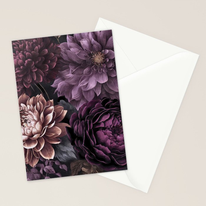 Moody Flowers Burgundy Purple Pink Stationery Card Gallery Image 2