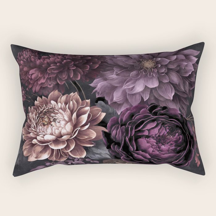 Moody Flowers Burgundy Purple Pink Rectangular Pillow Gallery Image 2