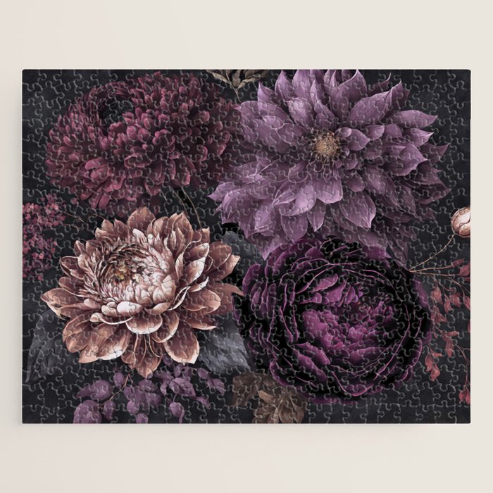Moody Flowers Burgundy Purple Pink Jigsaw Puzzle Gallery Image 1