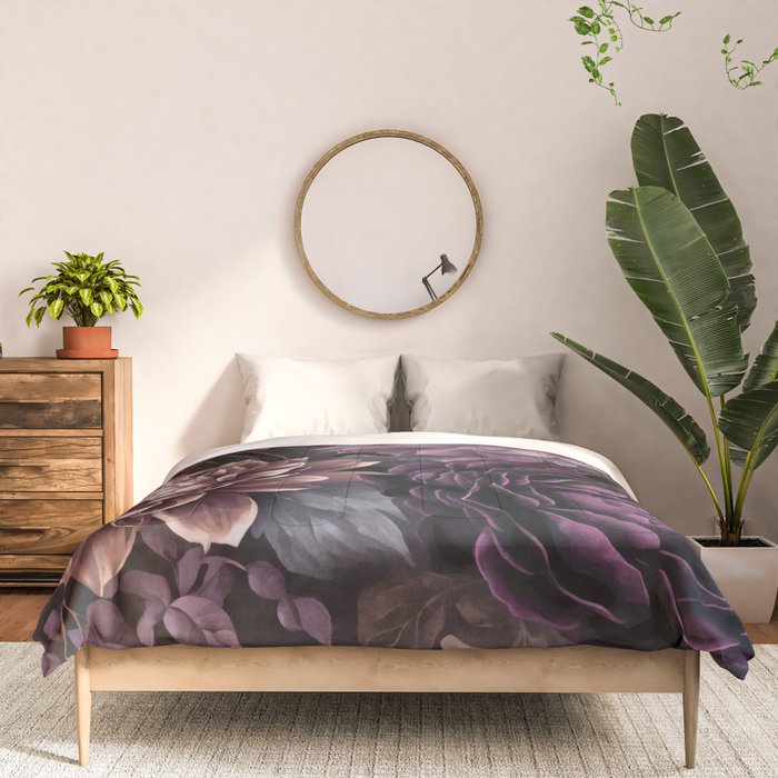 Moody Flowers Burgundy Purple Pink Comforter Gallery Image 3