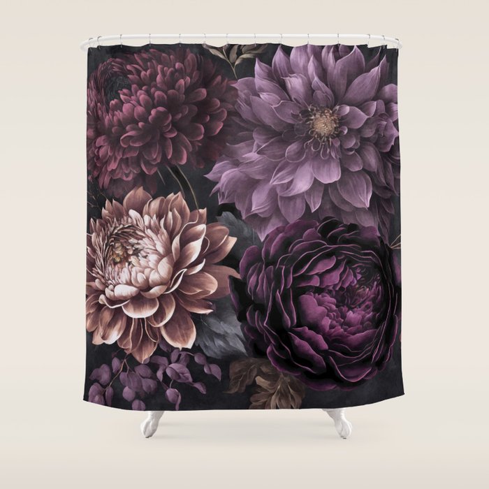Moody Flowers Burgundy Purple Pink Shower Curtain Gallery Image 1