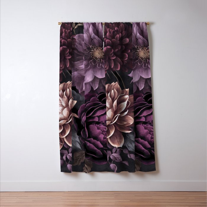 Moody Flowers Burgundy Purple Pink Window Curtain Gallery Image 3