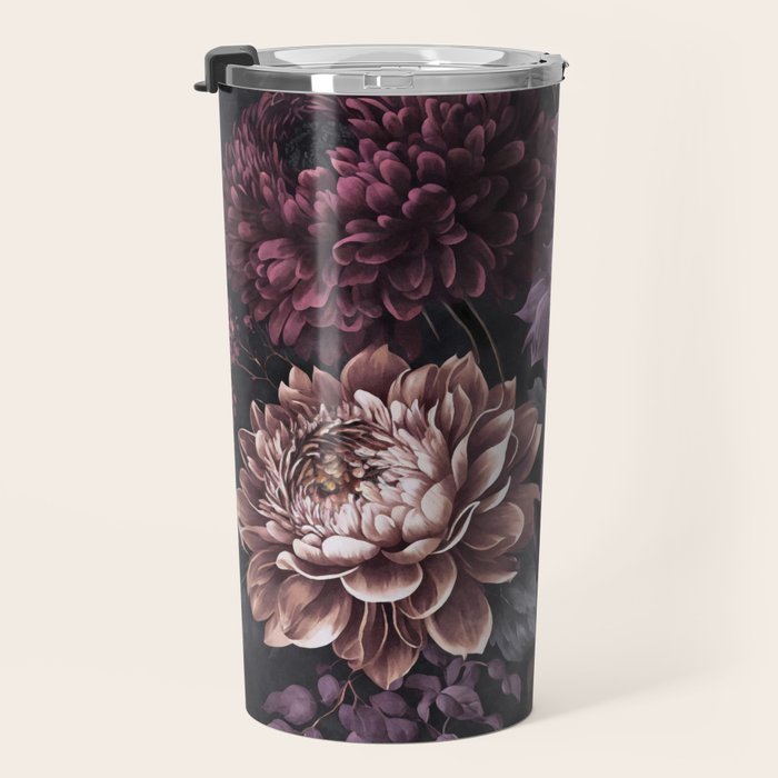 Moody Flowers Burgundy Purple Pink Travel Mug Gallery Image 3