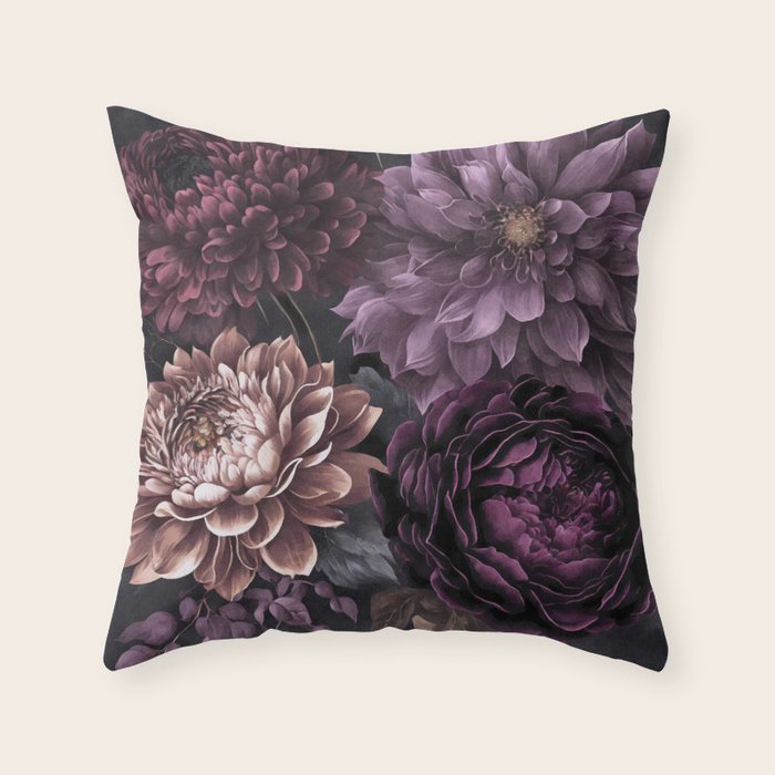 Moody Flowers Burgundy Purple Pink Throw Pillow Gallery Image 6