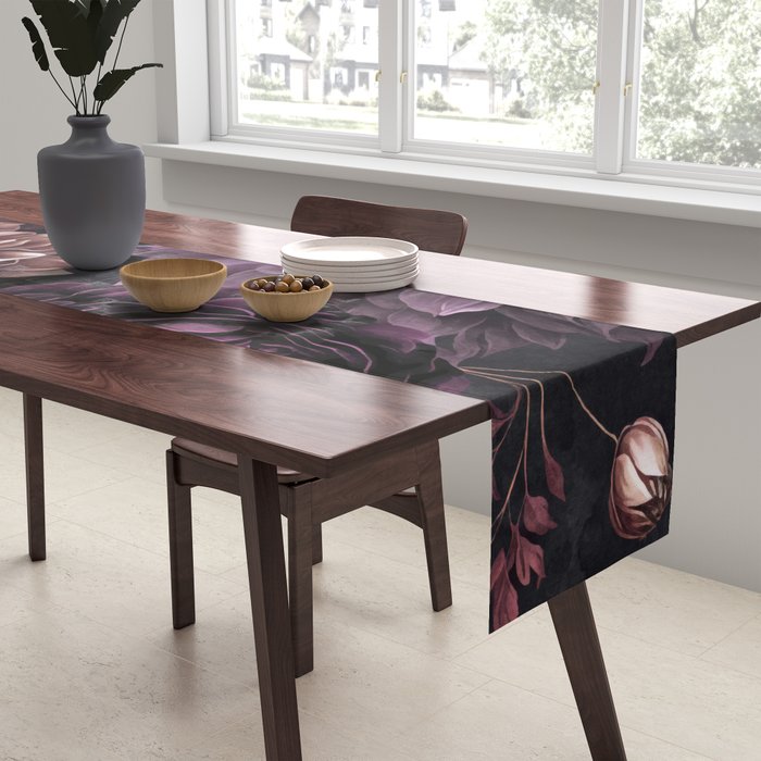 Moody Flowers Burgundy Purple Pink Table Runner Gallery Image 2