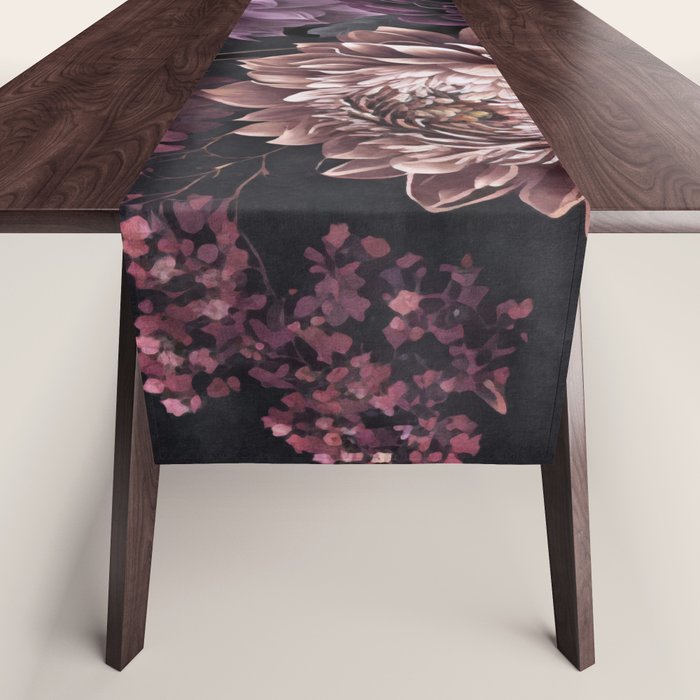 Moody Flowers Burgundy Purple Pink Table Runner Gallery Image 1