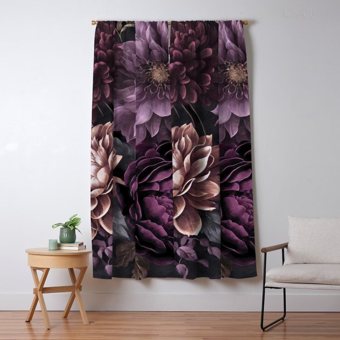 Moody Flowers Burgundy Purple Pink Window Curtain Gallery Image 5