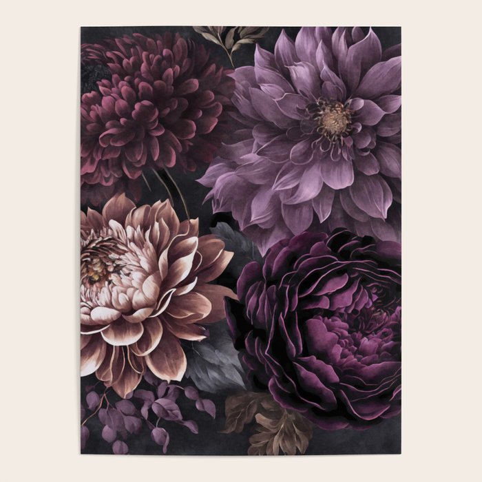 Moody Flowers Burgundy Purple Pink Poster Gallery Image 4