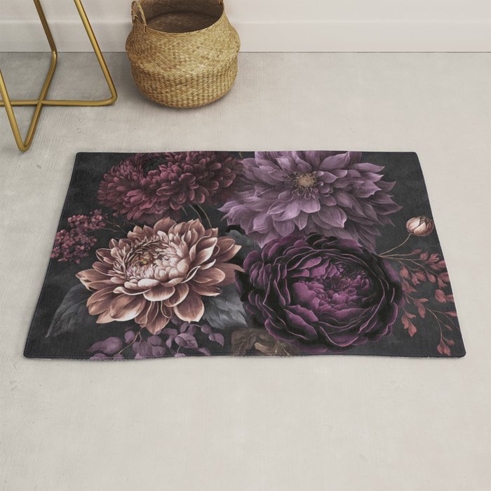 Moody Flowers Burgundy Purple Pink Rug Gallery Image 1