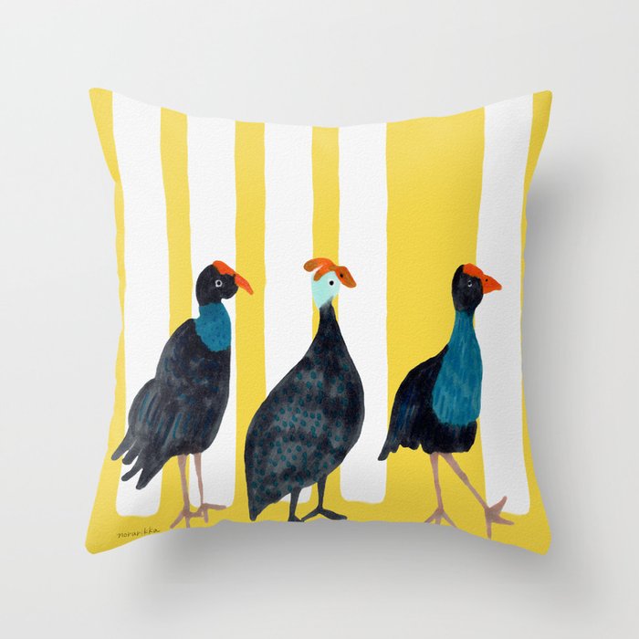 Three Birds Walking - Blue and Yellow Throw Pillow Gallery Image 6