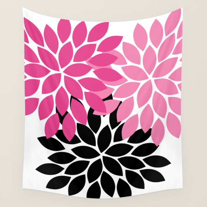 Bold Colorful Hot Pink Black Dahlia Flower Burst Petals Wall Tapestry Gallery Image 4