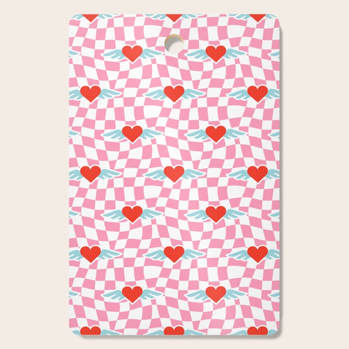 Red love heart checkered pattern Cutting Board Gallery Image 1