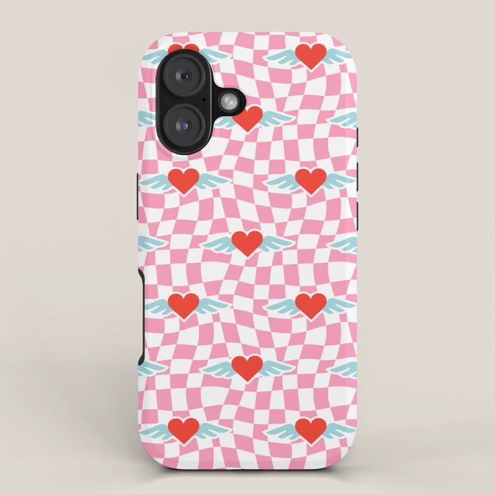 Red love heart checkered pattern iPhone Case Gallery Image 1