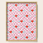 Red love heart checkered pattern Serving Tray Gallery Image 1