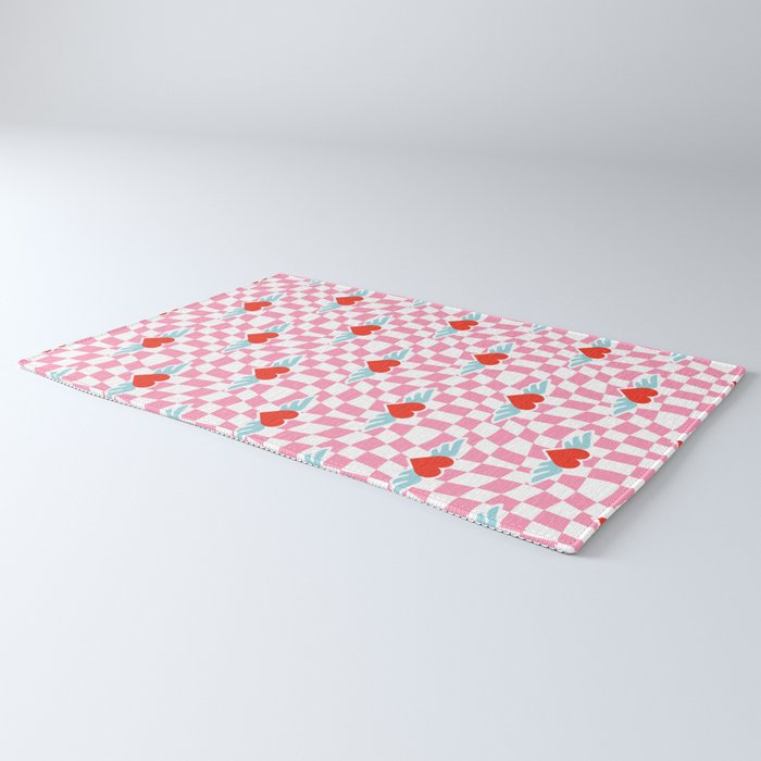 Red love heart checkered pattern Rug Gallery Image 3