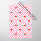 Red love heart checkered pattern Wrapping Paper Gallery Image 1