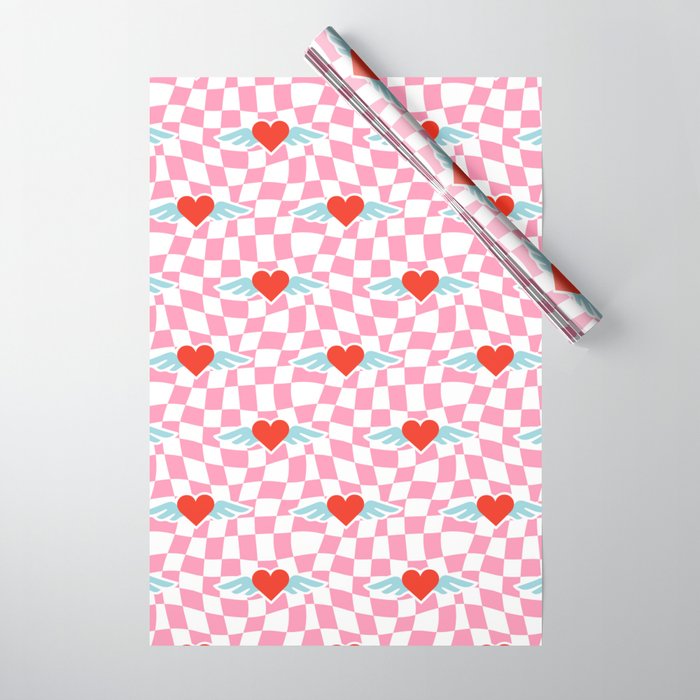 Red love heart checkered pattern Wrapping Paper Gallery Image 1