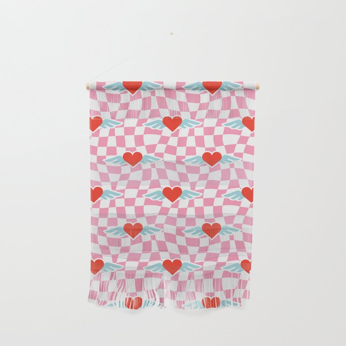 Red love heart checkered pattern Wall Hanging Gallery Image 1