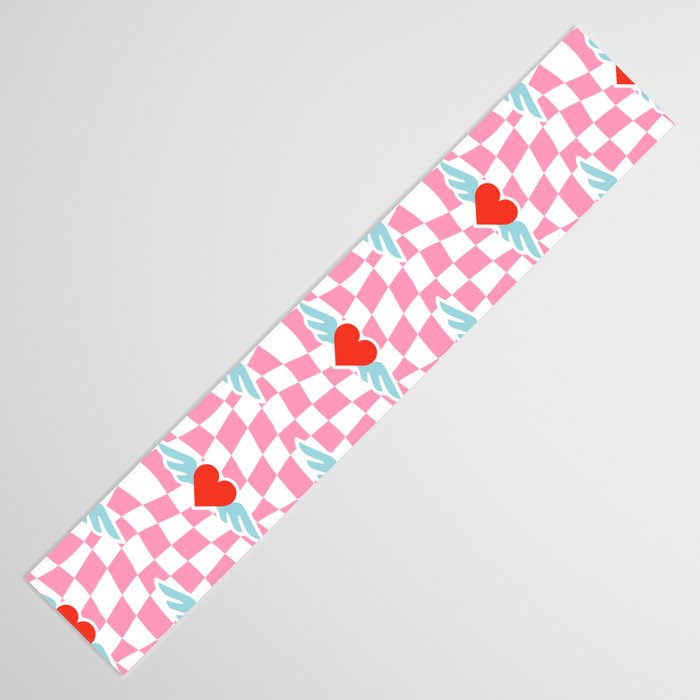 Red love heart checkered pattern Table Runner Gallery Image 3