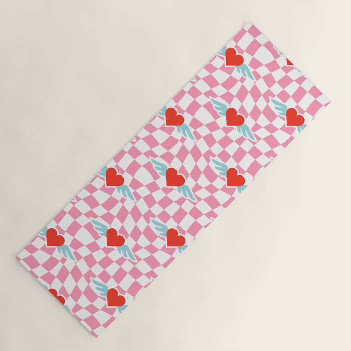 Red love heart checkered pattern Yoga Mat Gallery Image 1