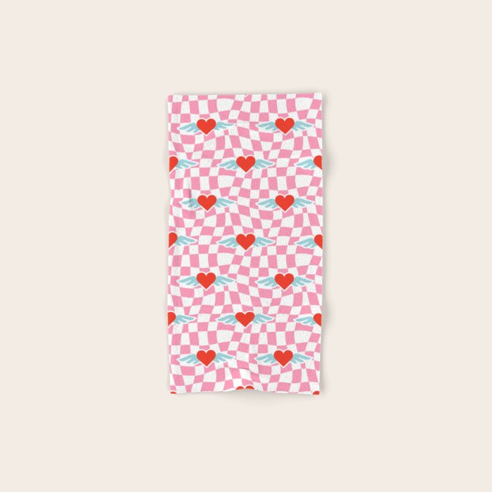 Red love heart checkered pattern Bath Towel Gallery Image 1