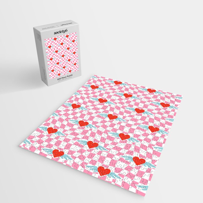 Red love heart checkered pattern Jigsaw Puzzle Gallery Image 2