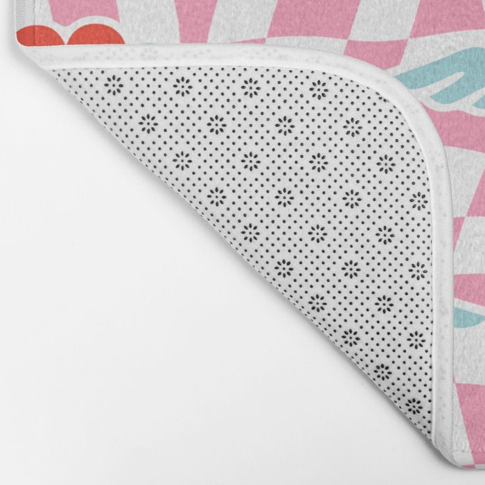 Red love heart checkered pattern Bath Mat Gallery Image 2