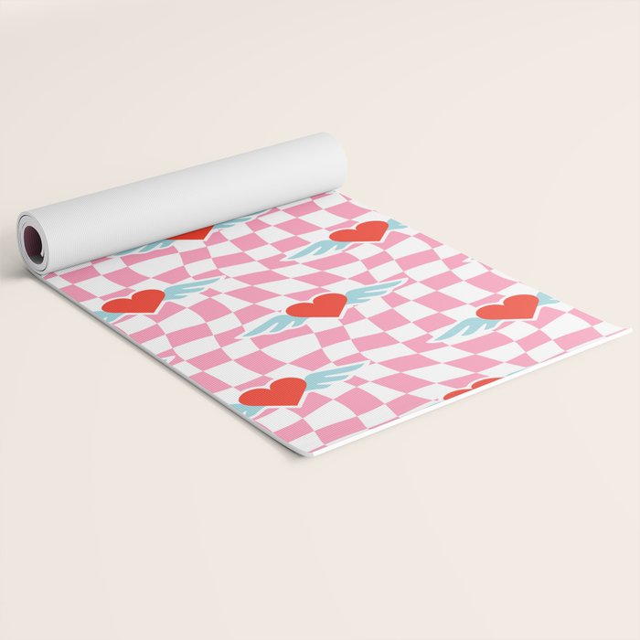 Red love heart checkered pattern Yoga Mat Gallery Image 2
