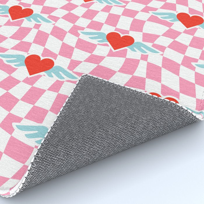 Red love heart checkered pattern Rug Gallery Image 4