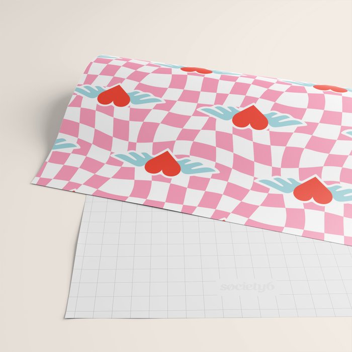 Red love heart checkered pattern Wrapping Paper Gallery Image 2