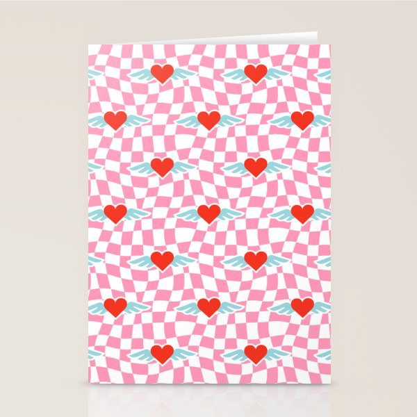 Red love heart checkered pattern Stationery Card Gallery Image 2