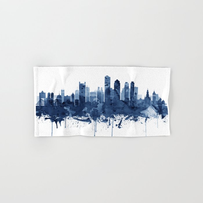 Boston Skyline Watercolor Blue, Art Print By Synplus Bath Towel Gallery Image 1