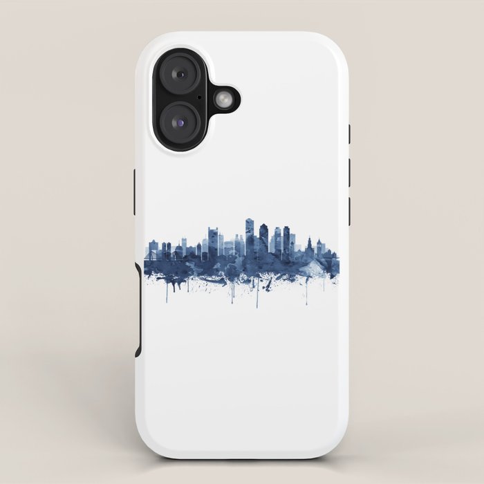 Boston Skyline Watercolor Blue, Art Print By Synplus iPhone Case Gallery Image 1