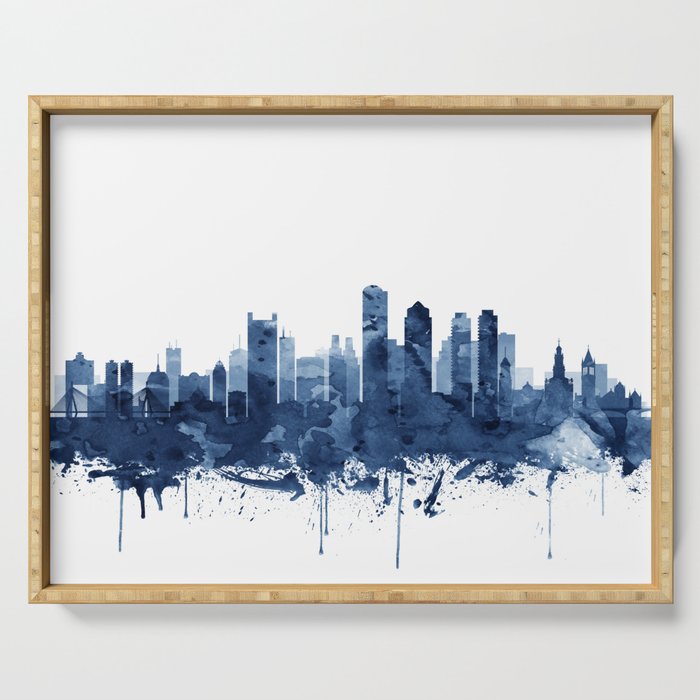 Boston Skyline Watercolor Blue, Art Print By Synplus Serving Tray Gallery Image 1