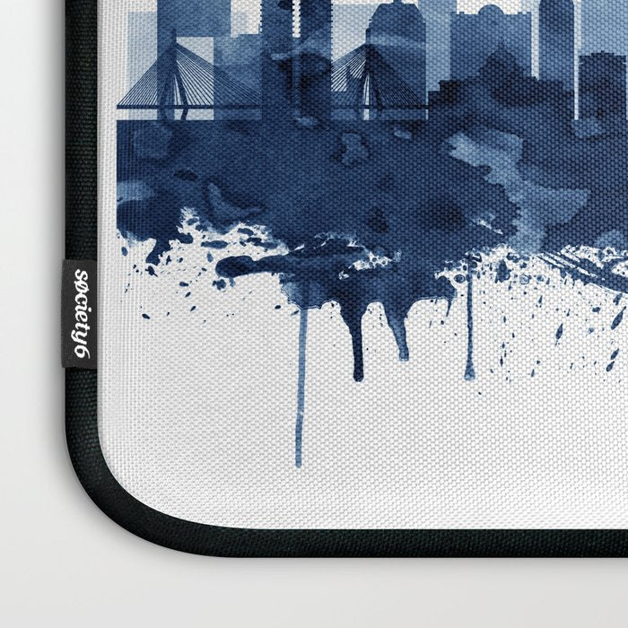 Boston Skyline Watercolor Blue, Art Print By Synplus Laptop Sleeve Gallery Image 3