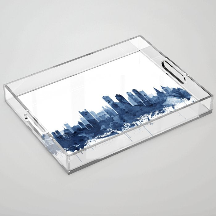 Boston Skyline Watercolor Blue, Art Print By Synplus Acrylic Tray Gallery Image 1