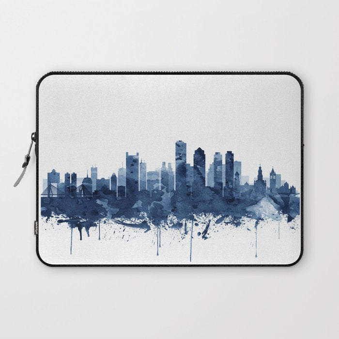 Boston Skyline Watercolor Blue, Art Print By Synplus Laptop Sleeve Gallery Image 1