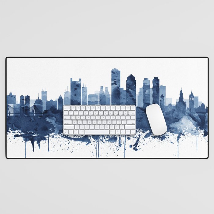 Boston Skyline Watercolor Blue, Art Print By Synplus Desk Mat Gallery Image 1